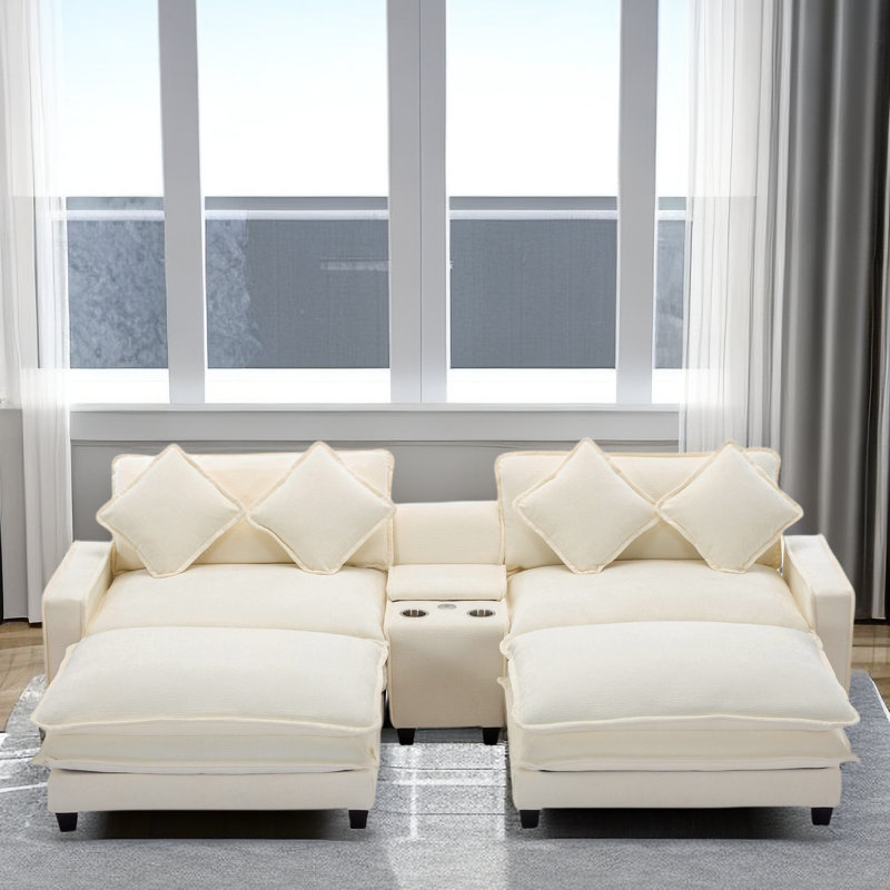 Hokku Designs Zayshaun Sofa with Two Ottomans, Cup Holders Hokku Designs Zayshaun Sofa with Two Ottomans, Cup Holders